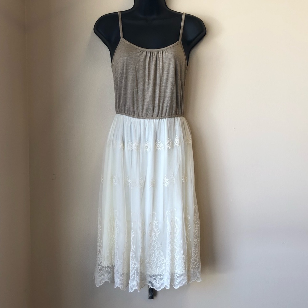 A'reve Oatmeal Taupe Tank Dress Lace Ivory